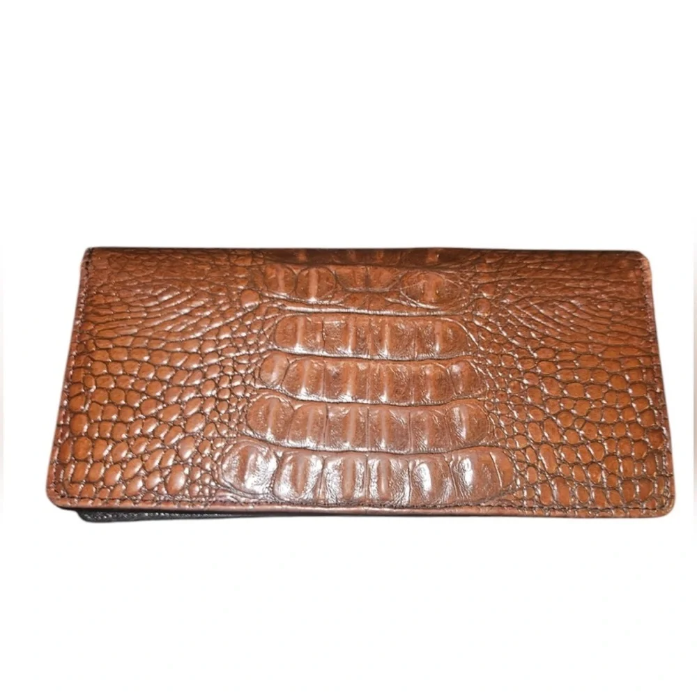 BRAHMIN Vintage Brown & Black Leather Crocodile Embossed Wallet
